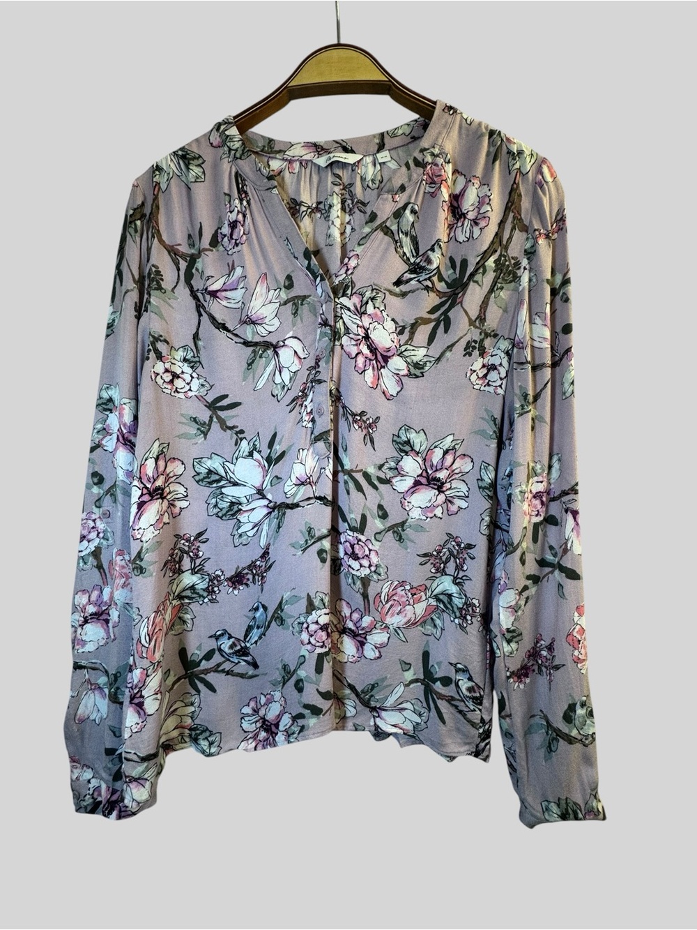 Reitmans Women’s Floral Bird Print Blouse Long Sleeve Size M